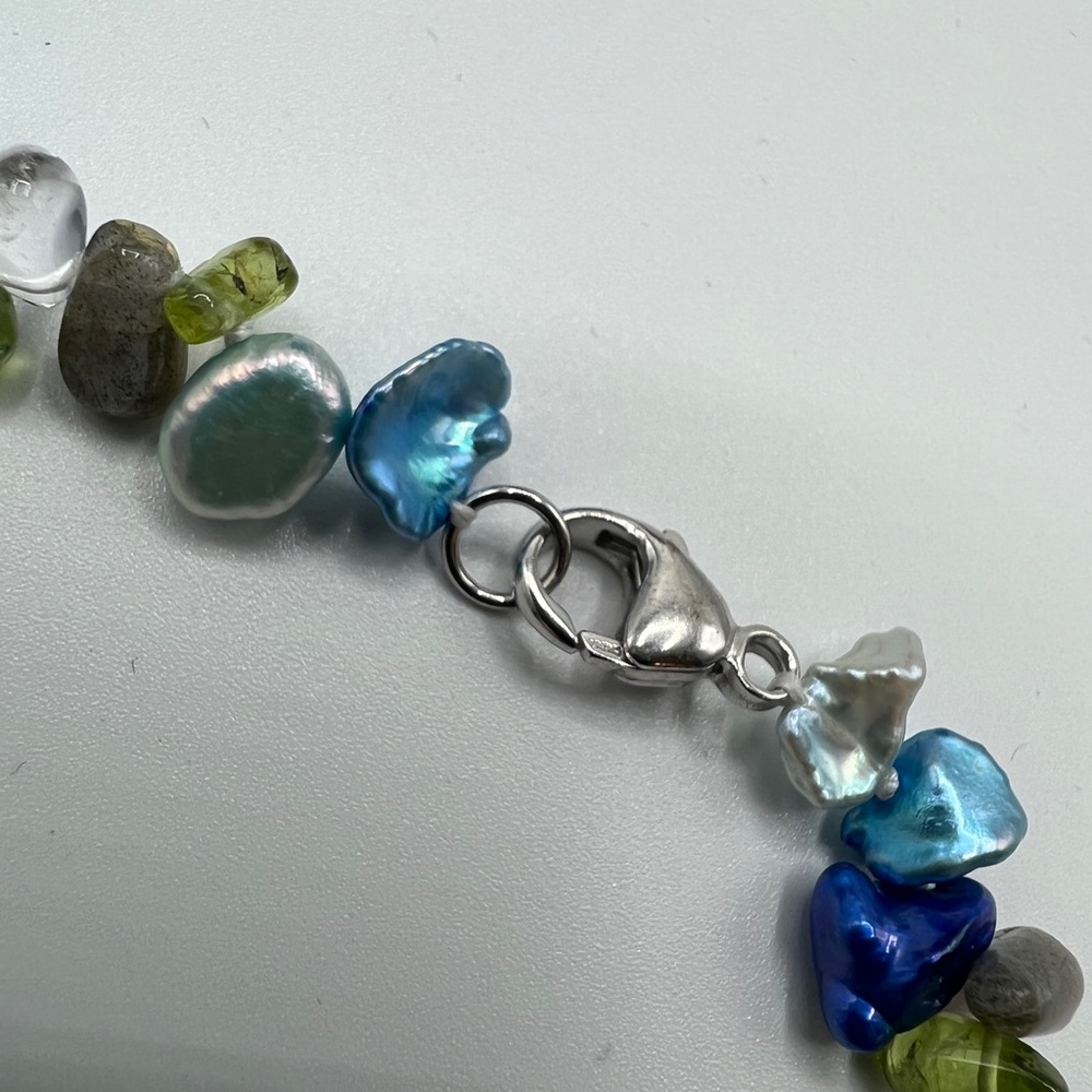 Blue & Green Faux Pearl Necklace - Picture 4 of 4
